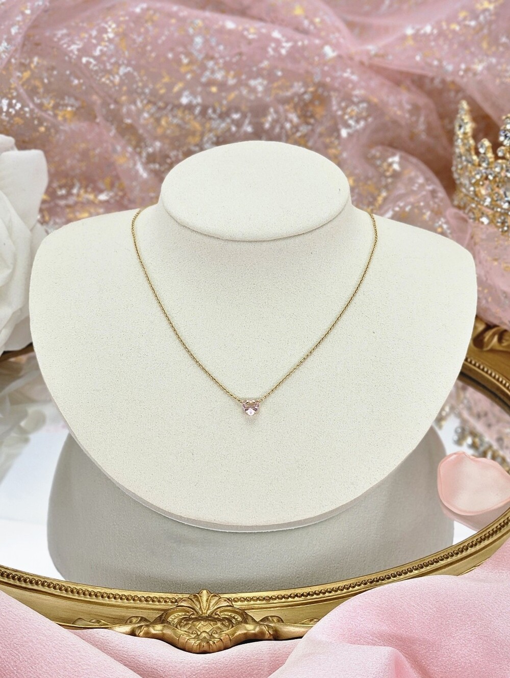 Nadri Heart Pendant Necklace Pink Gold Plated Minimalist Love Dainty Formal Gift - Picture 4 of 5